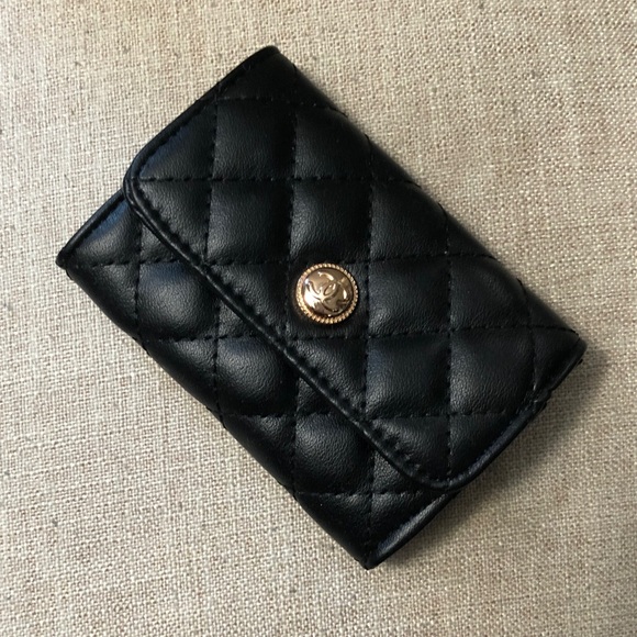 Handbags - Quilted Faux Leather Black Women's Card Case Wallet; NWOT